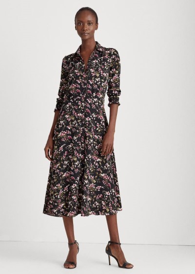 Vestidos Ralph Lauren Mujer Negros / Rosas / Multicolor - Floral Crepe - RCJVW4680